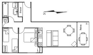 Grundriss eines Badezimmers und eines Hauses in der Unterkunft Appartement La Marmotte in Font-Romeu