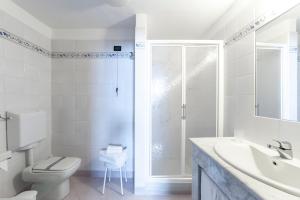 a bathroom with a toilet and a sink and a shower at Hotel Baita Cretaz in Breuil-Cervinia