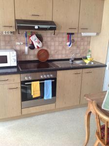 a kitchen with a stove and a sink at Bed & Breakfast Burgau in Burgau