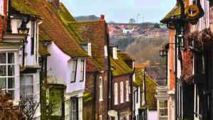 a row of houses on a street in a town at Jeakes House in Rye