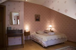 a bedroom with a bed and a mirror at Le Manoir in Chaumont