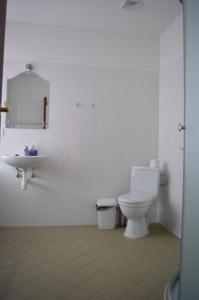 ein weißes Badezimmer mit Toilette und Waschbecken in der Unterkunft Klintis in Jaungulbene
