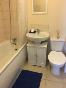 沃勒西的住宿－MARLEY MANSIONs APARTMENT - CLARENDON，浴室配有盥洗盆、卫生间和浴缸。