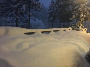 白馬的住宿－白馬村桑塔納住宿加早餐旅館，围栏旁的一堆雪