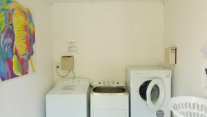 a laundry room with a washer and a washing machine at Catlins Area Motel in Owaka