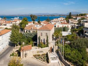an aerial view of a small town with buildings at Mare Monte Luxury Suites in Spetses