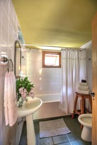 a bathroom with a sink and a tub and a toilet at Complejo Palo Quemado in El Hoyo