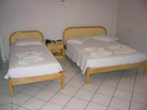 two beds sitting next to each other in a room at Hotel Topazio Ltda in Umuarama