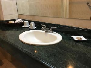a bathroom counter with a sink and a mirror at Ever Green Guatemala in Guatemala
