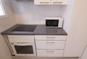 cocina pequeña con microondas y fogones en For You Rentals Chueca Apartment SON1, en Madrid