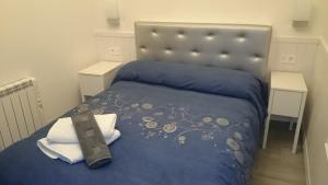 グラナダにあるPiso 2 dormitorios centro histórico Granadaのベッドルーム1室(青いベッドカバー、ヘッドボード付)