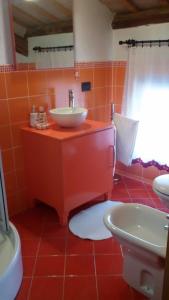 チッタデッラにあるAffittacamere Ai Fioriのオレンジ色のバスルーム(洗面台、トイレ付)