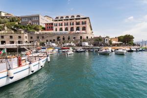 a group of boats are docked in a harbor at Grand Hotel Portovenere in Portovenere