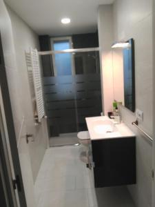 a bathroom with a toilet and a sink and a shower at Apartamento Turístico Marcelo Celayeta AT Cerca del Centro in Pamplona