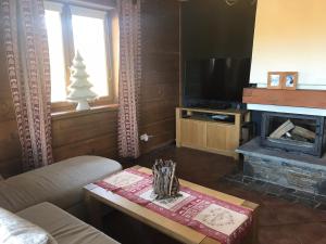 ザコパネにあるMy second home - Chamonix Style Apartmentのリビングルーム(暖炉、テレビ付)