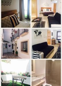 een collage van foto's van een woonkamer bij The Carpenter´s Boutique Apartments in Marbella