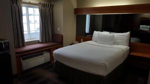 um quarto de hotel com uma cama grande e uma janela em Microtel Inn & Suites by Wyndham Bozeman em Bozeman