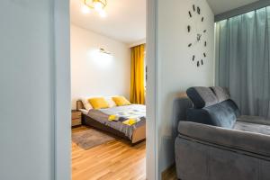 Łóżko lub łóżka w pokoju w obiekcie Apartament 48m w centrum Grójca