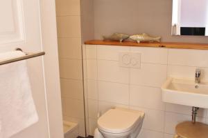 ein Bad mit einem WC und einem Waschbecken in der Unterkunft Apartment Flieder Zentral in Bremen