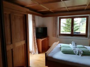 Un dormitorio con una cama y una ventana y un televisor. en Ferienhaus Gundolf Christine & Peter, en Arzl im Pitztal 11 fotos más