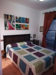 1 dormitorio con 1 cama con edredón en Bahía Santa Cruz, en Almuñécar