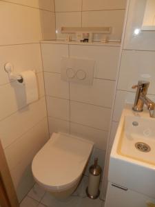 a small bathroom with a toilet and a sink at Apartman Perica in Zagreb