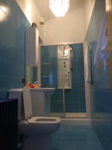カンノビオにあるAppartamento Isottaのバスルーム(シャワー、トイレ、シンク付)