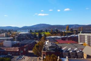 an aerial view of a small town with buildings at Mantra Collins Hotel in Hobart