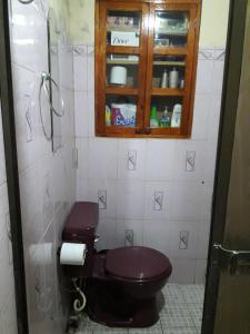 a bathroom with a brown toilet and a cabinet at Homestay Matagalpa in Matagalpa +19 photos