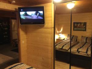 Zimmer mit einem TV an der Wand und einem Bett in der Unterkunft Villa Casanova in Levi