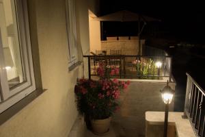 a balcony with two potted plants and a light at Dida moj in Senj