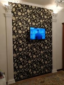 ペテルゴフにあるApartment Petergoffの花の壁に薄型テレビが付いています。