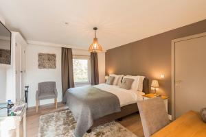 Un dormitorio con una cama grande y una ventana en Charmehotel Klokkenhof, en Brasschaat