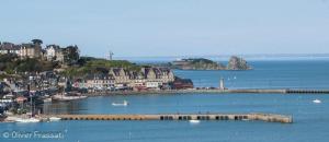 a large body of water with a town and a harbor at La Capitainerie in Cancale +17 photos