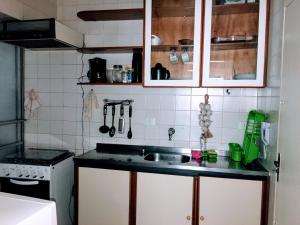 uma cozinha com um lavatório e uma bancada em Férias na praia de Ponta Verde em Maceió