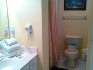 une salle de bains avec lavabo, toilettes et miroir dans l'établissement Ocean Walk Resort - Amazing Ocean Front View, à Daytona Beach 48 autres photos
