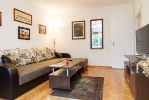ein Wohnzimmer mit Sofa und Fernseher in der Unterkunft Modern Cozy Apartment in Belgrad