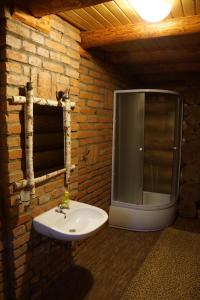 a bathroom with a sink and a shower at Bilochka in Lisarnya