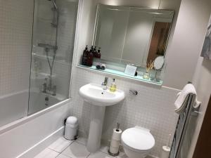 a bathroom with a sink and a toilet and a shower at Russet Quarter, Parking subject to availability in York