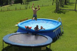 a group of people playing in a pool in a field at Feldlhof in Schladming