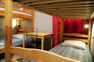 a room with two bunk beds and a table and a desk at City Hostel в центре - заселение 24х7 in Brest