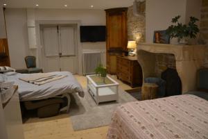 a bedroom with two beds and a fireplace at Sur la colline in Lyon