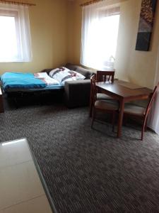 Apartmán Fiona في فيلكا لومنيكا: غرفة بسرير وطاولة وأريكة