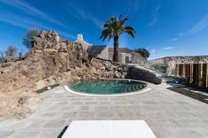 a pool in a rock wall with a palm tree at Villa Hacienda de la Guirra in Tafira