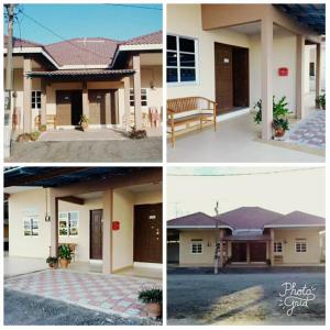 four different views of a house with a bench in it at Homestay Sri Uda A in Alor Setar
