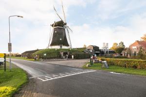 a windmill sitting on the side of a road at De Bijsselse Enk, chalet 20 A in Nunspeet