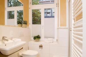 a bathroom with a toilet and a sink and a shower at GuestHouse Heidelberg in Heidelberg