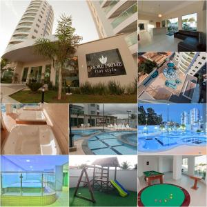 a collage of pictures of a building and a pool at Recanto do Bosque Caldas Novas Temporada in Caldas Novas