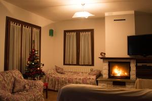 ドルチェアックアにあるLe Ortensieのクリスマスツリーと暖炉のあるリビングルーム