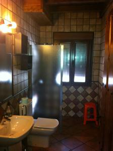 ナバコンセホにあるCasa Rural Apartamento Las Malpicasのバスルーム(シャワー、トイレ、シンク付)